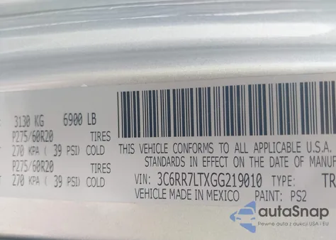 2016 Ram 1500 Big Horn z USA, uszkodzony, nr VIN 3C6RR7LTXGG219010